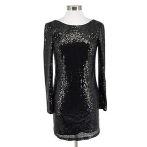 Chi Chi London Women’s Black Sequin Long Sleeve Mini Dress Stretch Size 4 New